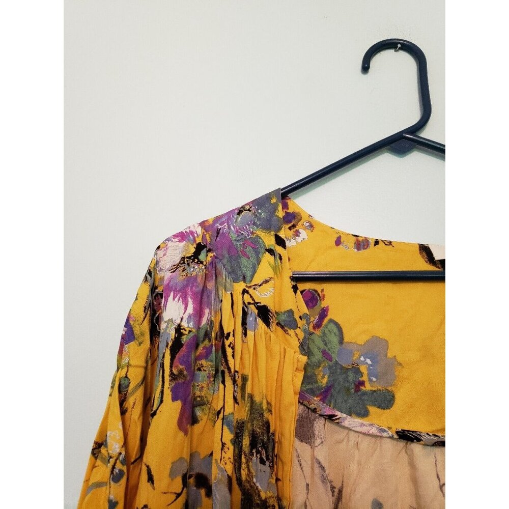 Umgee Womens XL Kimono Short Sleeve Yellow Floral Open Front Long Midi Duster - Picture 4 of 6